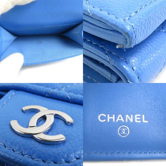 CHANEL Tri-fold Wallet Caviar Skin Leather Blue 90029g - Picture 4 of 5